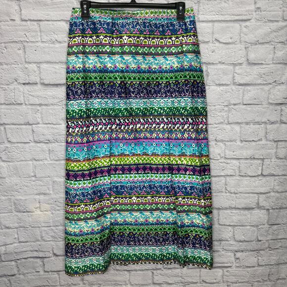 Vintage Banner Sportswear Maxi Skirt Bright Stripe Big Button Size L 60/70s Blue - Picture 3 of 5